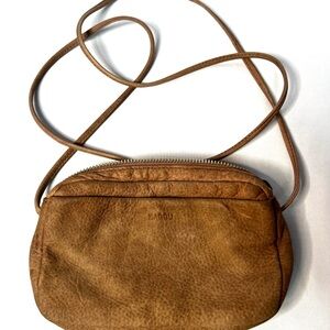 Baggu Natural Milled Leather Mini Crossbody Bag Brown Made in USA Minimalist